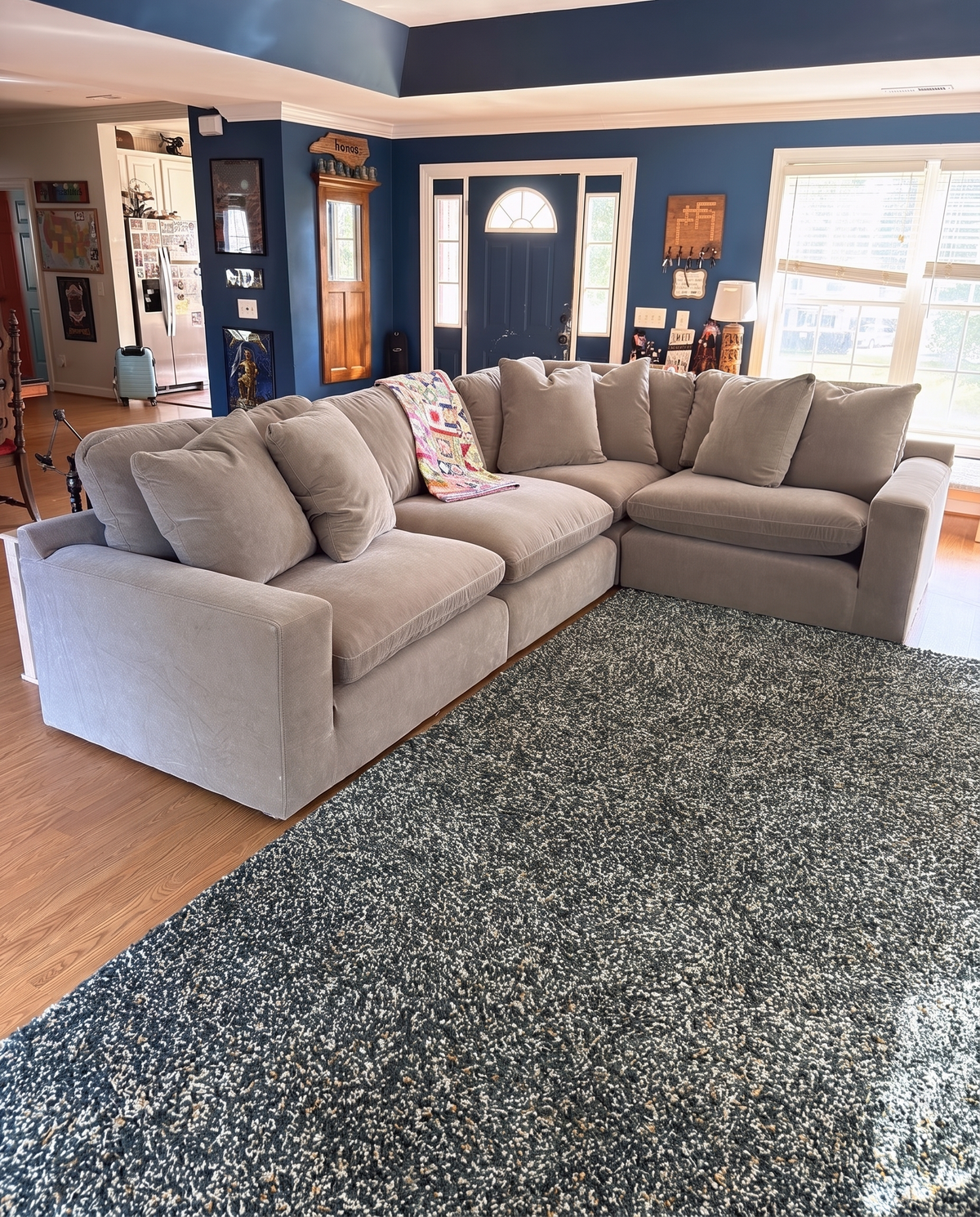 Bellamy sectional in Pebble in a customer's living room