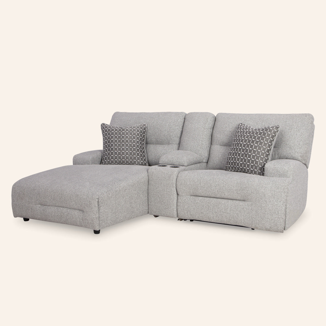 Acklen Place 2-Piece Power Reclining Sectional with left-arm facing chaise and console, angled view