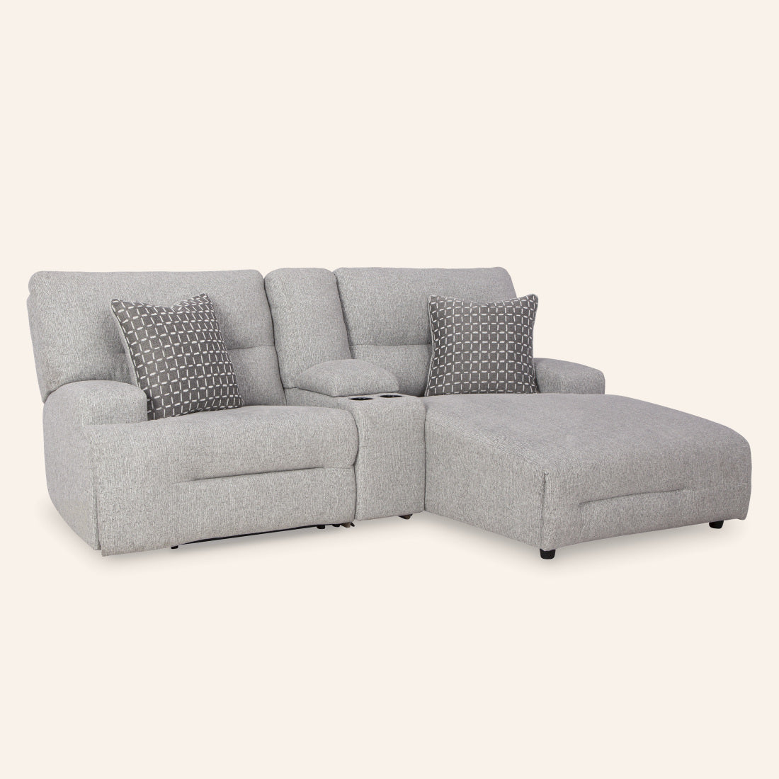 Acklen Place 2-Piece Power Reclining Sectional with right-arm facing chaise and console, angled view