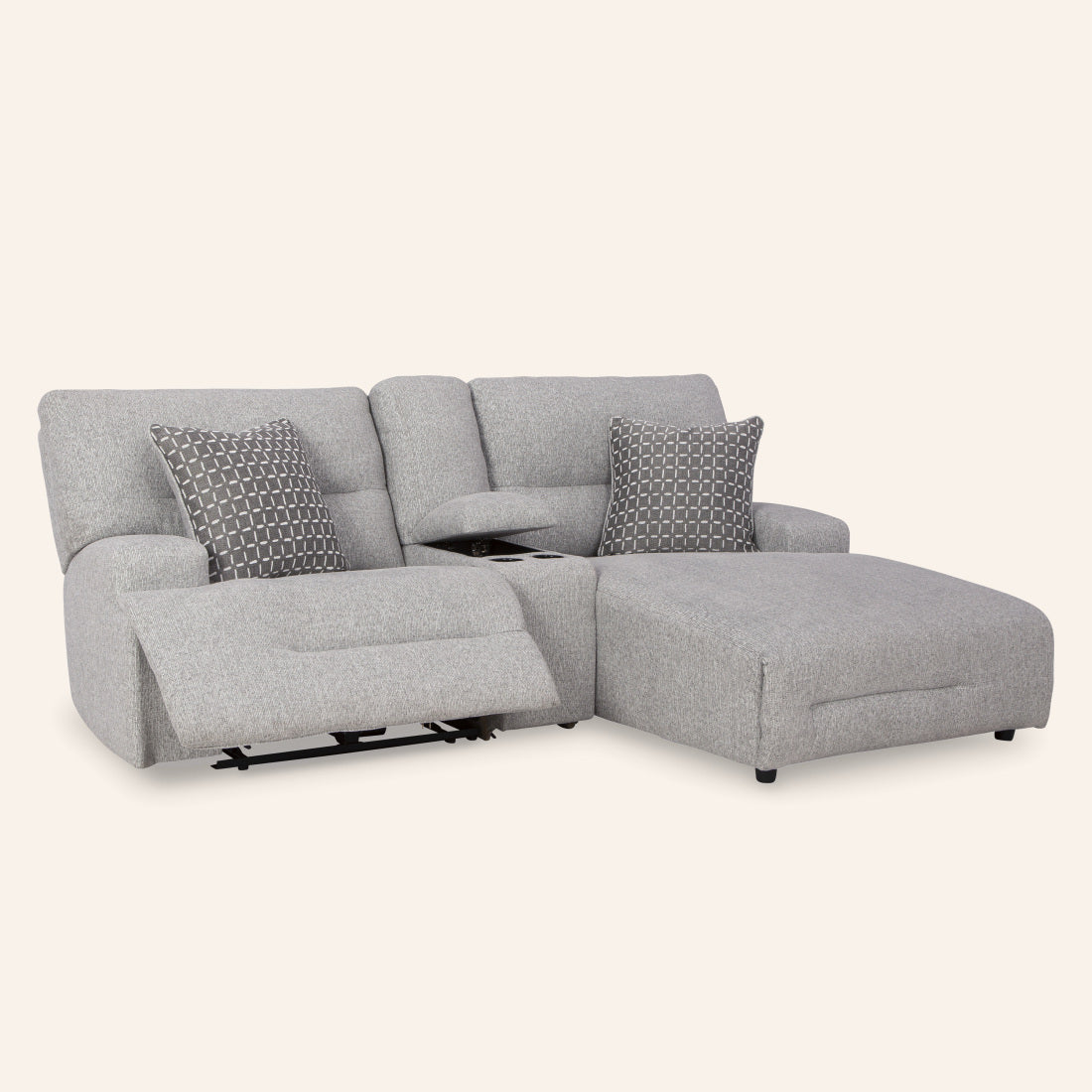 Acklen Place 2-Piece Power Reclining Sectional with right-arm facing chaise and console, recliner open