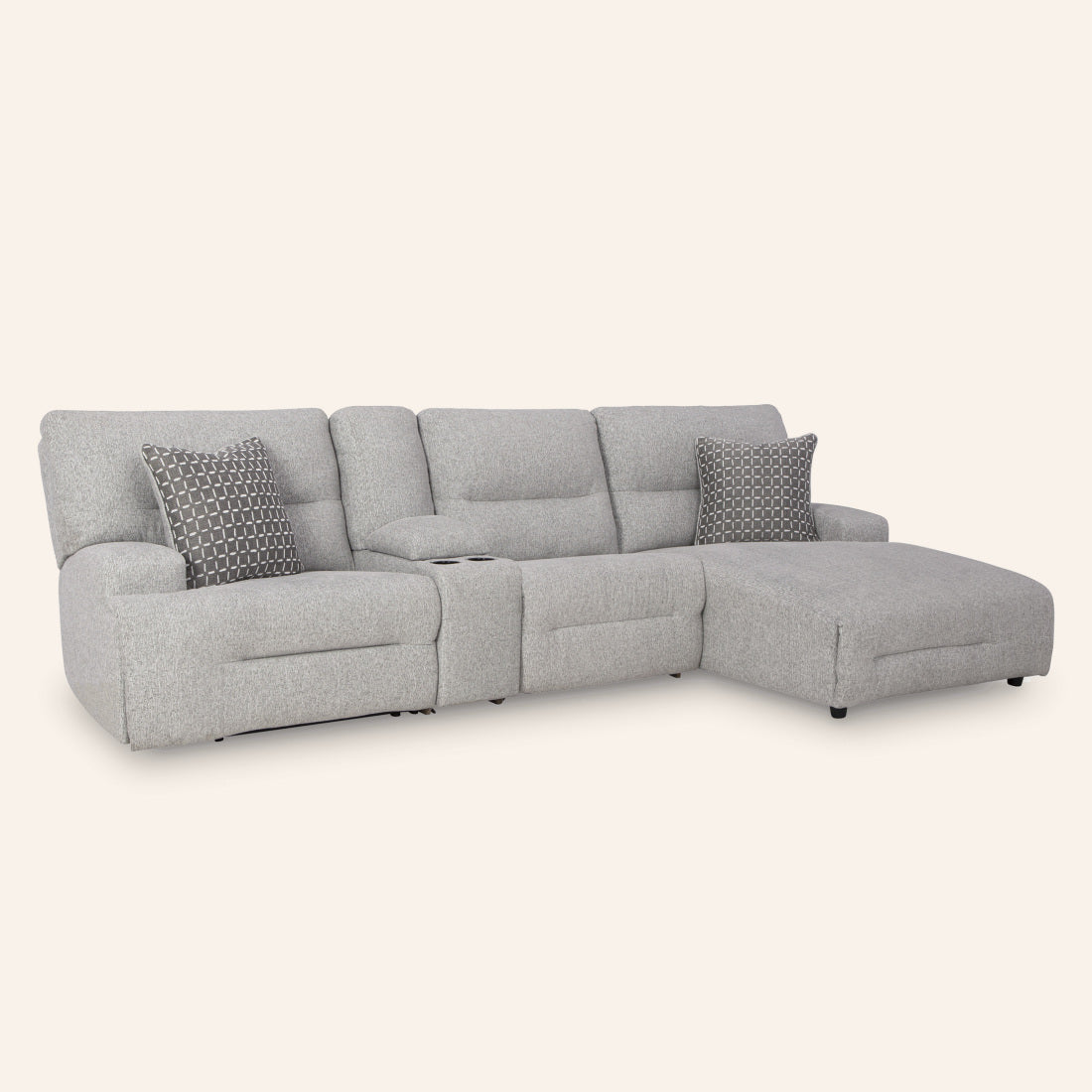 Acklen Place 3-Piece Power Reclining Sectional with chaise and console, angled view