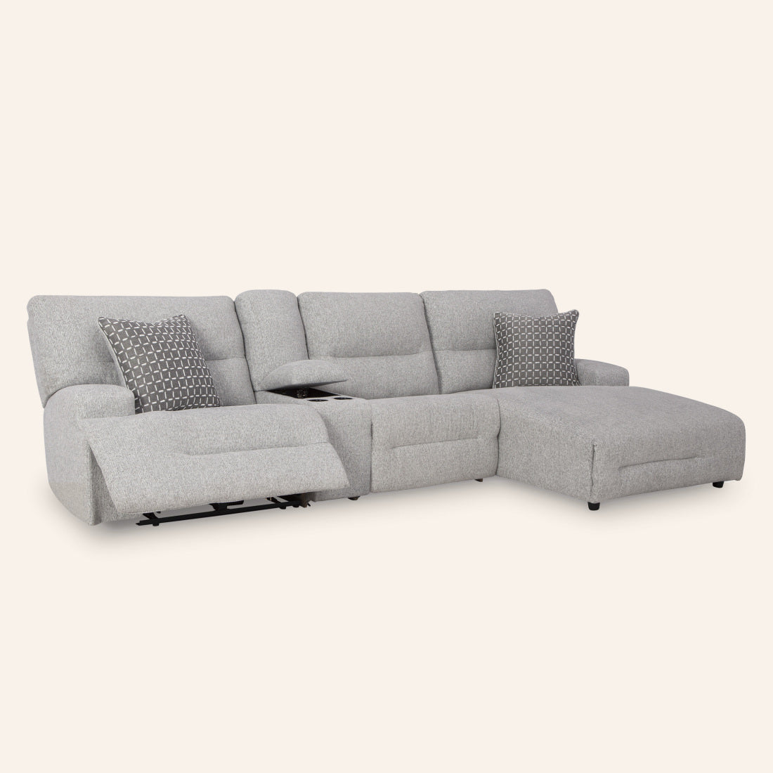 Acklen Place 3-Piece Power Reclining Sectional with chaise and console, recliner open
