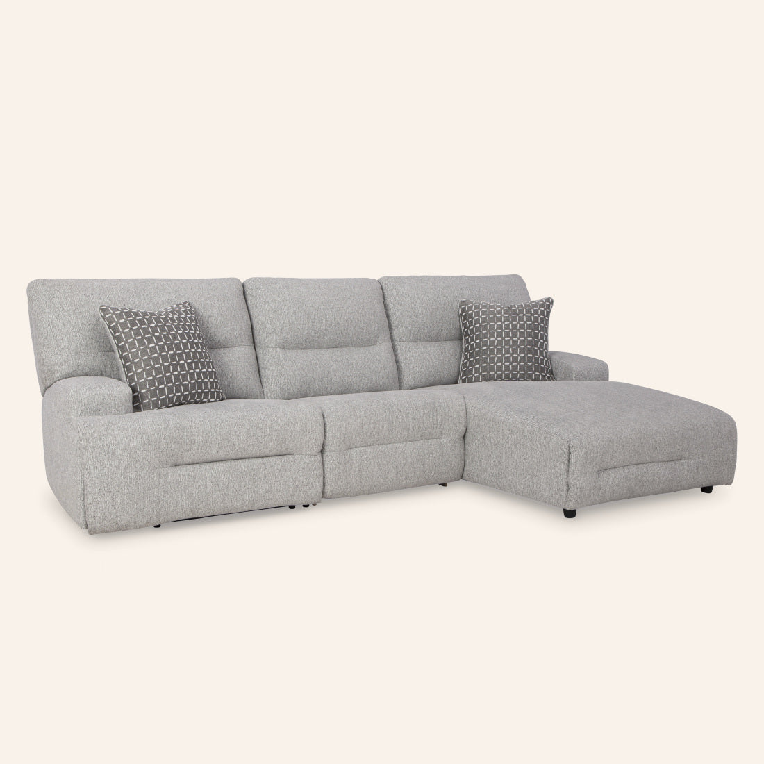 Acklen Place 3-Piece Power Reclining Sectional with right-arm facing chaise, angled view