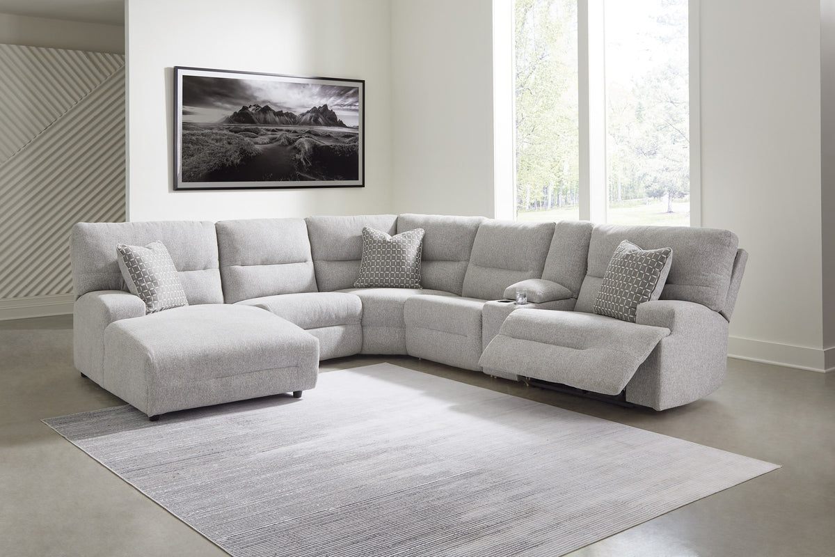 Acklen Place 5-Piece Sectional with left-arm facing chaise and console in a living room