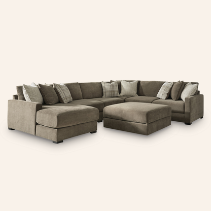 Pleasant Ridge 6-Piece Sectional with Chaise + Storage Ottoman