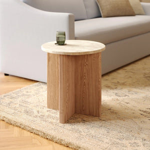 ARTICLE Sporo Travertine Side Table - Natural Oak