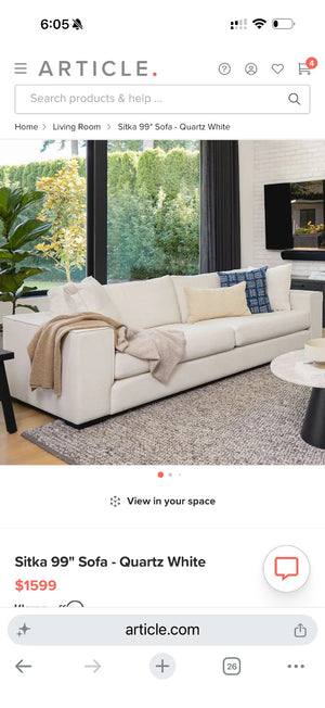 Sitka 99" Sofa - Quartz White by Article