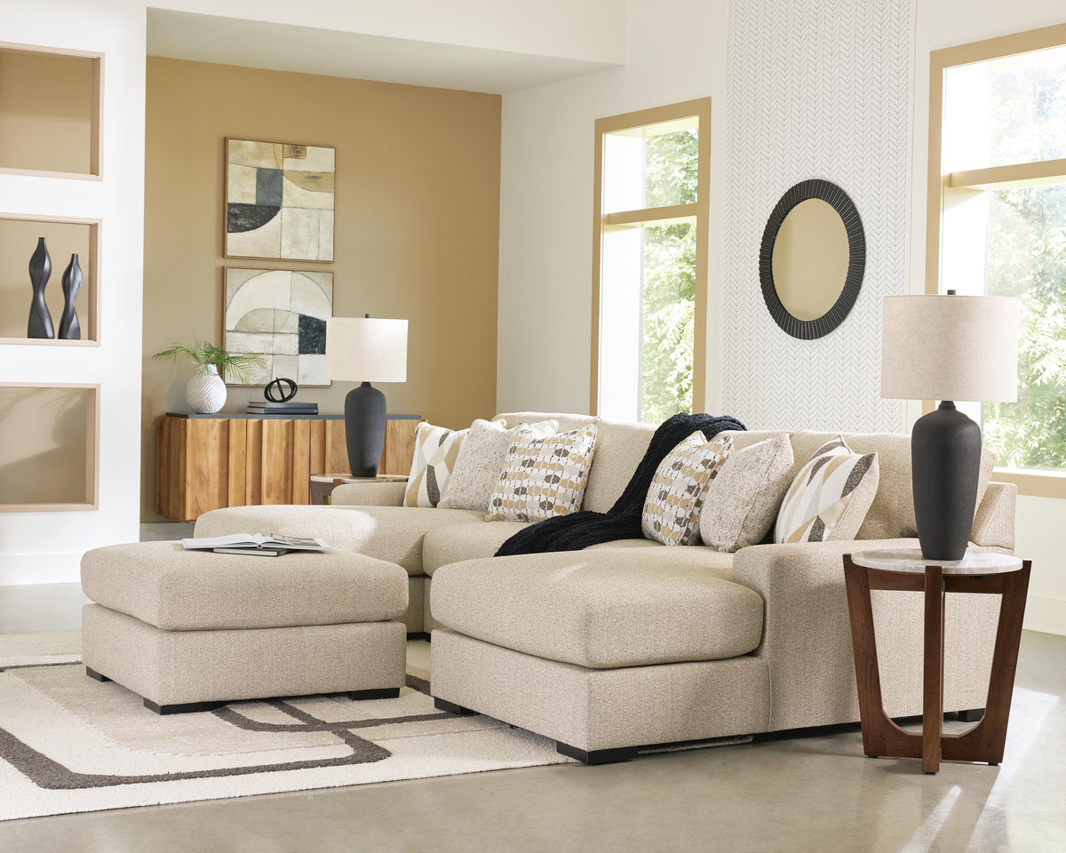 Laurelgrove 3-Piece Double Chaise Sectional with Oversized Accent Ottoman