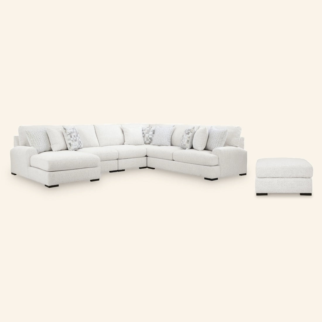 Misty-Lakes 5-Piece Sectional with Chaise and Oversized Ottoman, left-arm facing chaise