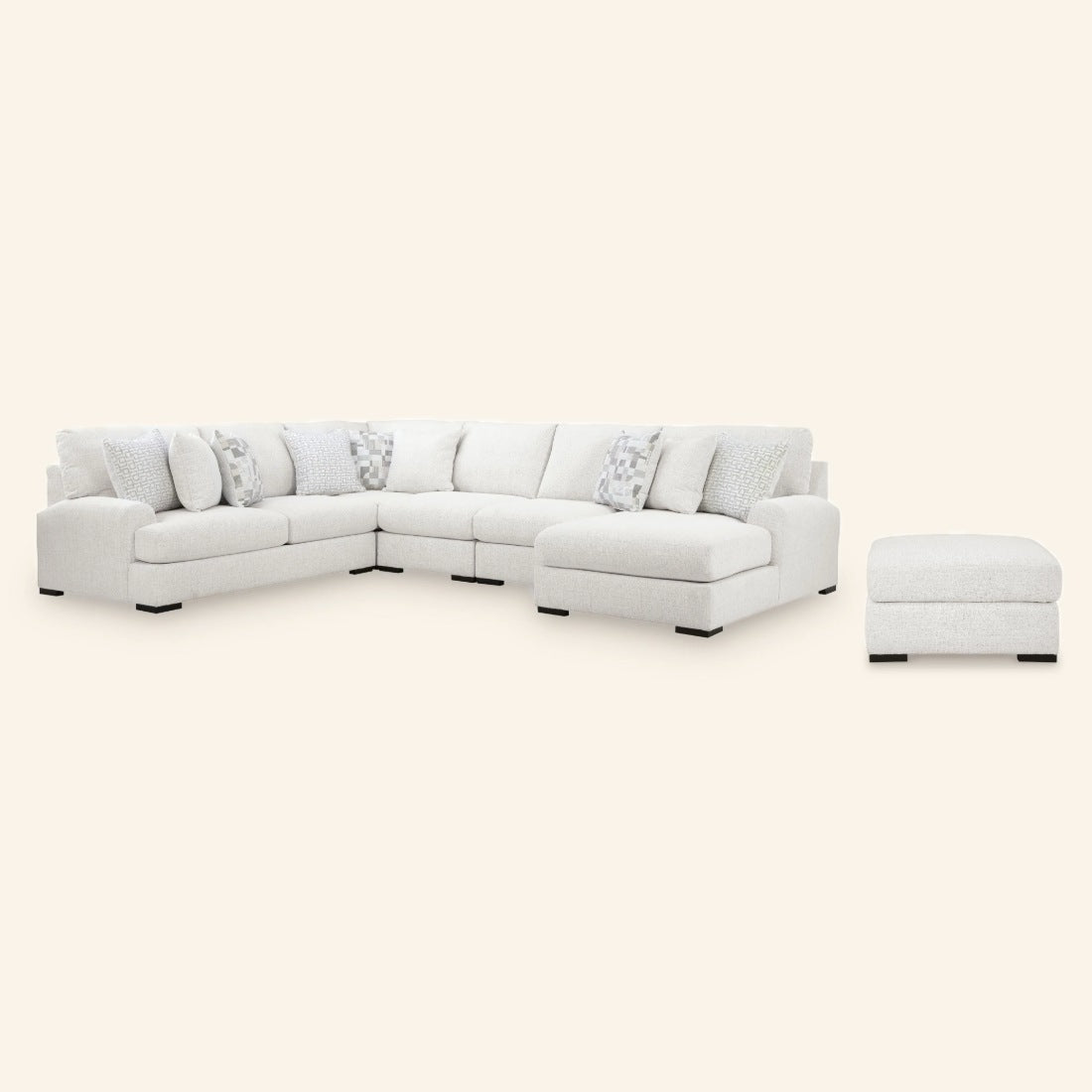 Misty-Lakes 5-Piece Sectional with Chaise and Oversized Ottoman, right-arm facing chaise
