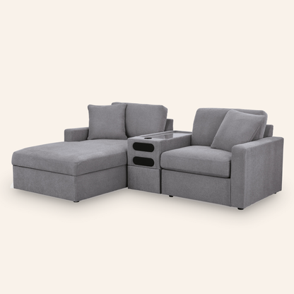 Modmax 3-Piece Sofa with Chaise & Audio Console – Granite