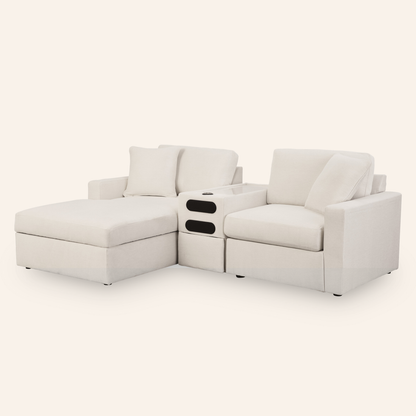 Modmax 3-Piece Sofa with Chaise & Audio Console – Oyster