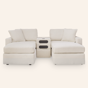 Modmax 5-Piece Sofa w/ Audio Console & 2 Ottomans – Oyster
