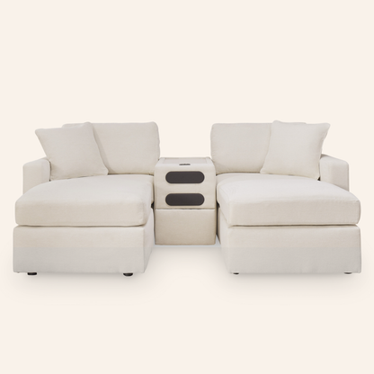 Modmax 5-Piece Sofa w/ Audio Console & 2 Ottomans – Oyster