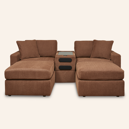Modmax 5-Piece Sofa w/ Audio Console & 2 Ottomans – Spice