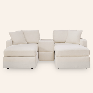 Modmax 5-Piece Sofa w/ Storage Console & 2 Ottomans – Oyster