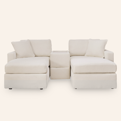 Modmax 5-Piece Sofa w/ Storage Console & 2 Ottomans – Oyster