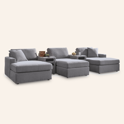Modmax 6-Piece Double Chaise w/ 2 Audio Consoles & Ottoman – Granite