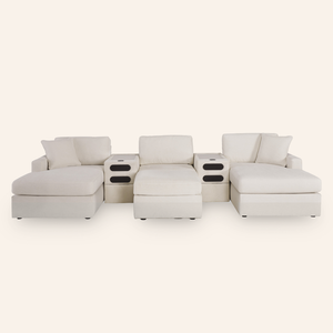 Modmax 6-Piece Double Chaise w/ 2 Audio Consoles & Ottoman – Oyster
