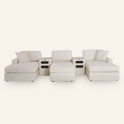 Modmax 6-Piece Double Chaise w/ 2 Audio Consoles & Ottoman – Oyster