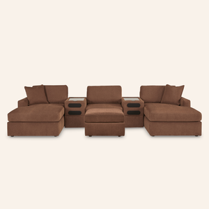 Modmax 6-Piece Double Chaise w/ 2 Audio Consoles & Ottoman – Spice