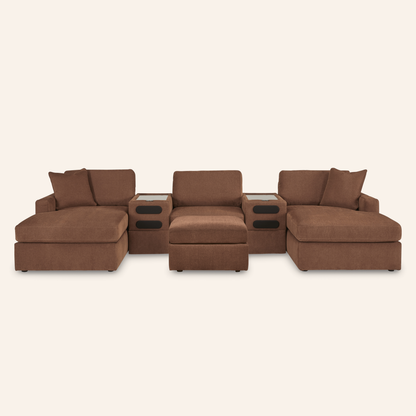 Modmax 6-Piece Double Chaise w/ 2 Audio Consoles & Ottoman – Spice