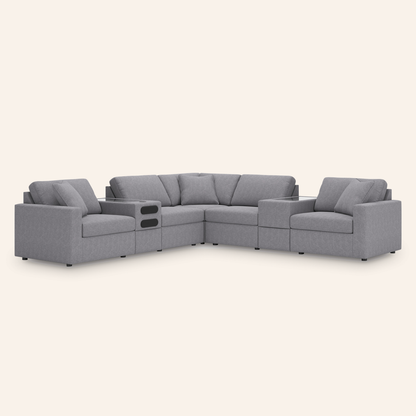 Modmax 7-Piece Sectional w/ Audio & Storage Consoles – Granite