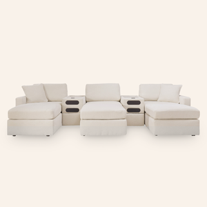 Modmax 8-Piece Sofa w/ 2 Audio Consoles & 3 Ottomans – Oyster