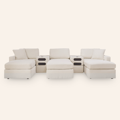 Modmax 8-Piece Sofa w/ 2 Audio Consoles & 3 Ottomans – Oyster