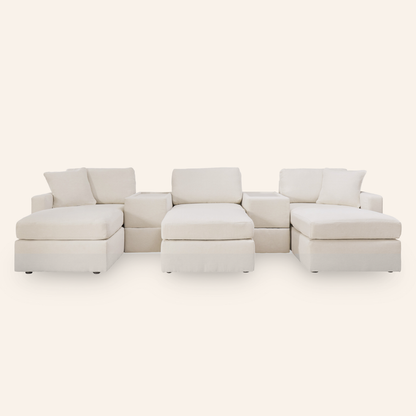 Modmax 8-Piece Sofa w/ 2 Storage Consoles & 3 Ottomans – Oyster