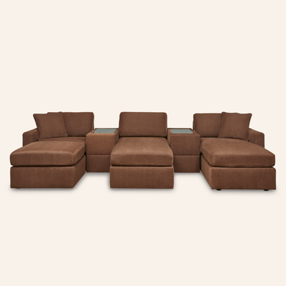 Modmax 8-Piece Sofa w/ 2 Storage Consoles & 3 Ottomans – Spice