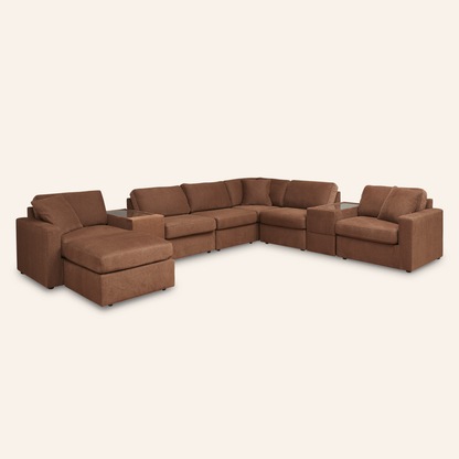 Modmax 9-Piece Sectional w/ 2 Storage Consoles & Ottoman – Spice